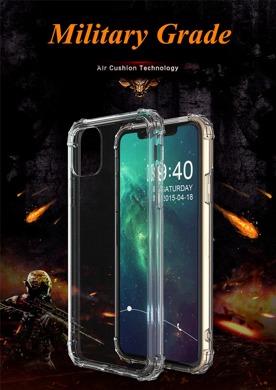 Transparent Shockproof TPU Phone Case For iPhone 11 Pro XS Max SE 2 XR X 8 7 6 6S Plus Ultra Thin Soft Silicone Clear Back Cover