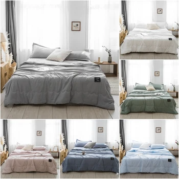 

Japan Summer Quilt Blanket For Bed Grey Thin Solid Color Comforter Quilted Bedspread For Double King Bed Cover Bedding