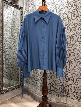 

2020 Early Autumn New Women's Lapel Sleeves Stitching Decorative Ribbon Long Sleeve All-match Shirt 813