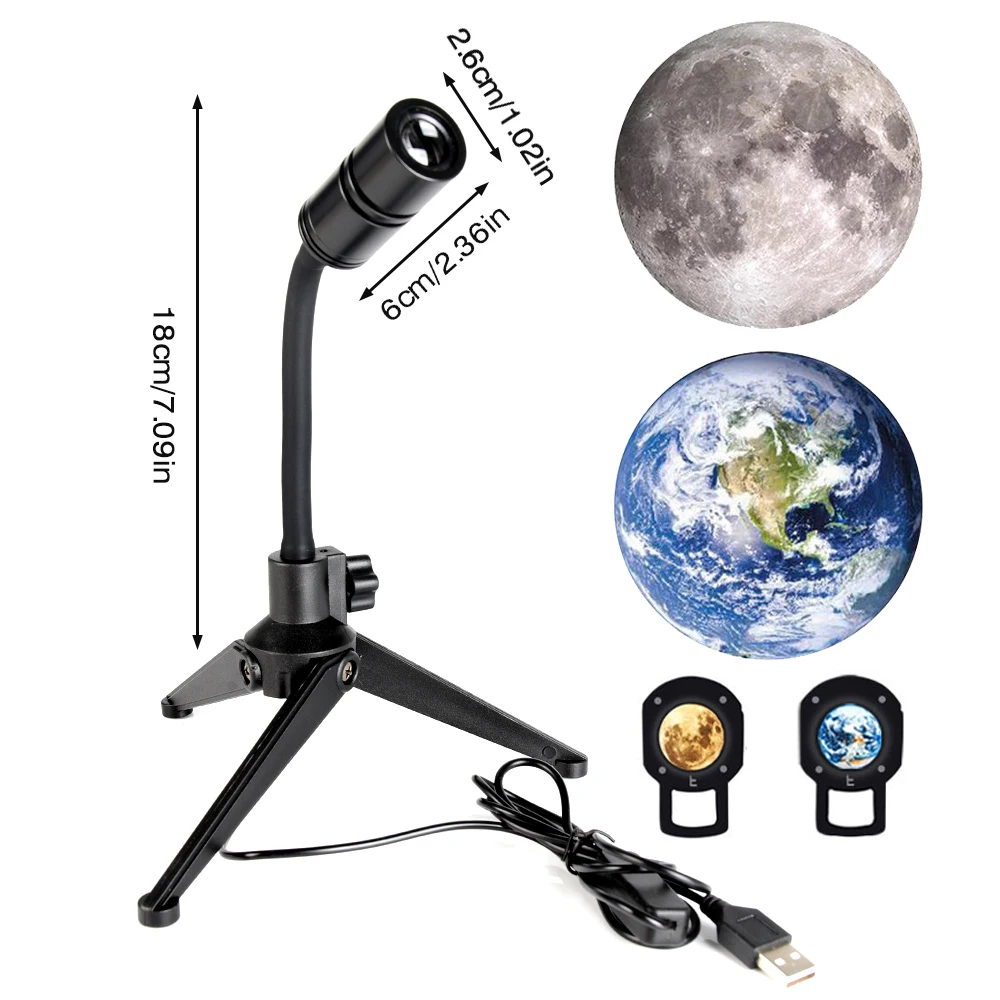 Earth Moon Projection Lamp 2 in 1 Projector Earth Moon Lamp 360° Rotatable Bracket USB Led Night Light Desk Bedroom Decoration decorative night lights Night Lights