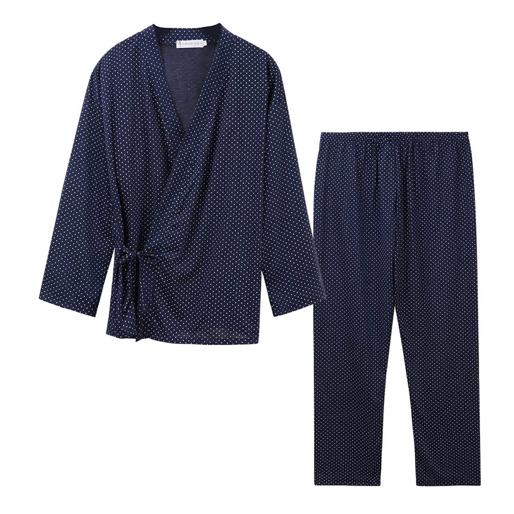 Navy blue DANALA, новинка, повседневные пижамы для мужчин и женщин, унисекс, с завязками на талии, одежда для сна, элегантный кардиган для пары, японская Пижама-кимоно в горошек - Цвет: Navy blue