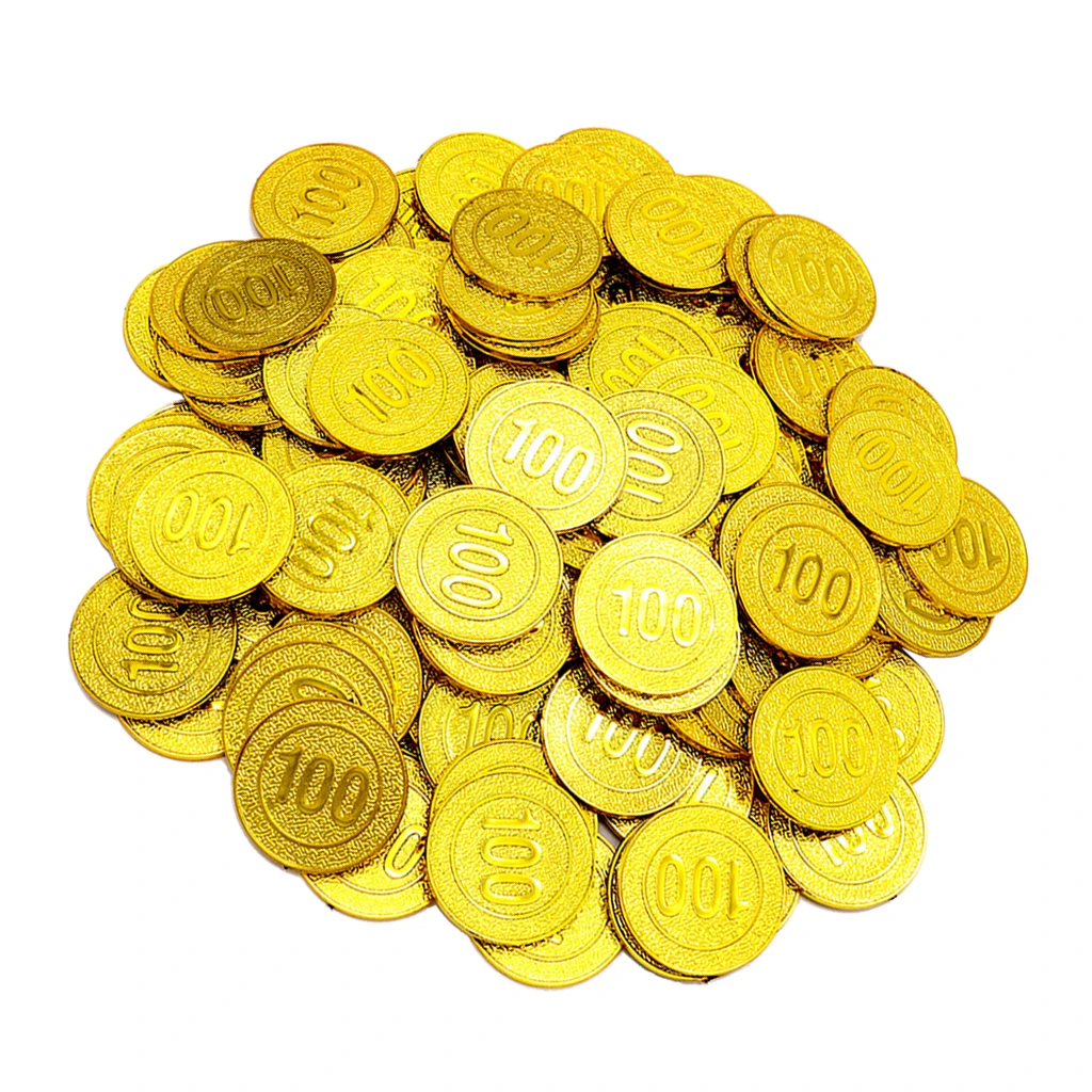 100 Pcs Plastic Pirate Gold Toy Coins Kids Birthday Party Favors Money Coins for Bosrd Game Playing