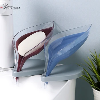 

OYOURLIFE Creative Leaf Soap Box Bathroom Double Layer Non-slip Drain Soap Holder Sink Sponge Soap Tray Bathroom Accessories