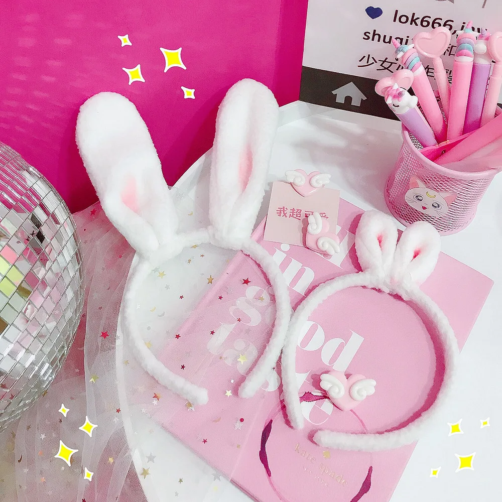 Pink Girl Heart Plush Rabbit Ear Hair Hoop |