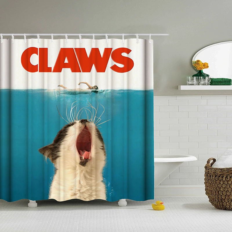 Cute Cat Funny Shower Bathroom Curtain Waterproof 3d Cat Creative Ocean