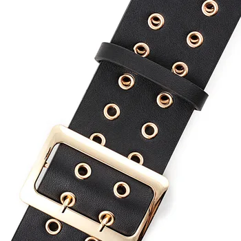 

PU Bendable Women Belt Attractive Double Hole Casual Pin Buckle Daily Adjustable Shopping Universal Ladies Wide Waist