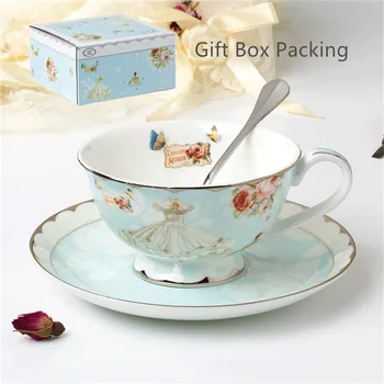 

Romandic Flower Bone China Coffee Cups and Saucers Set Porcelain with Gift Box Ceramic Household Afternoon Coffee Flower Tea Cup