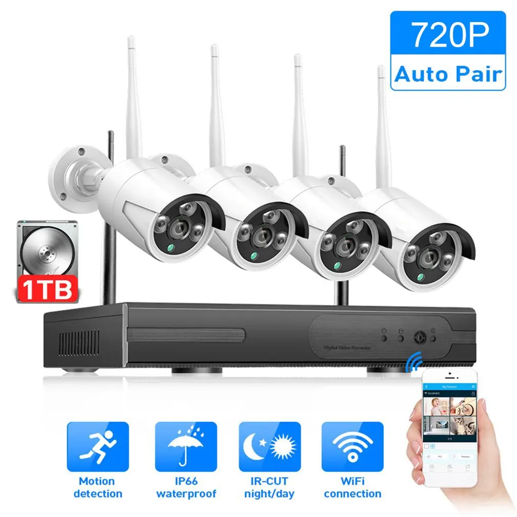 720P Беспроводная система видеонаблюдения 720P 1080P 2MP NVR IP IR-CUT уличная камера видеонаблюдения IP система безопасности комплект видеонаблюдения - Цвет: 720P