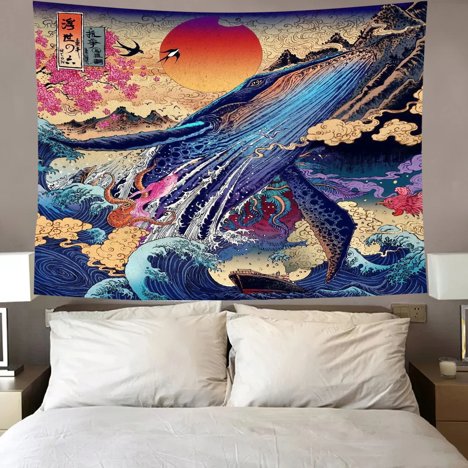 tenture japonaise baleine ocean mer