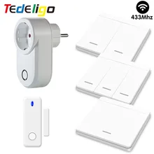 Rf Smart Home Door Window Sensor Switch Wireless Remote Control Socket Plug 3000W 433MHz Wall Panel Switch for ON OFF Light 220V