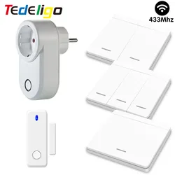 Rf Smart Home Door Window Sensor Switch Wireless Remote Control Socket Plug 3000W 433MHz Wall Panel Switch for ON OFF Light 220V