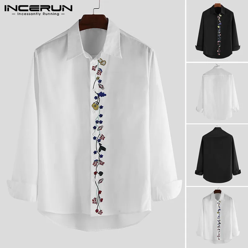 2020 New Fashion Mens Brand Shirts Men Casual Floral Lapel Long Sleeve Elegant Camisas Hombre Social Business Shirt White S-5XL