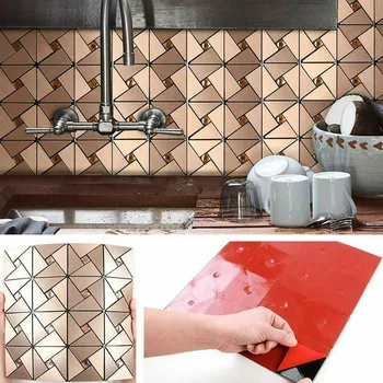 

4Pieces Homey Mosaic Peel and Stick Kitchen Backsplash Aluminum Alloy Tiles 30*30cm Rose Gold Brushed Metal Mosaic Wall Sticker