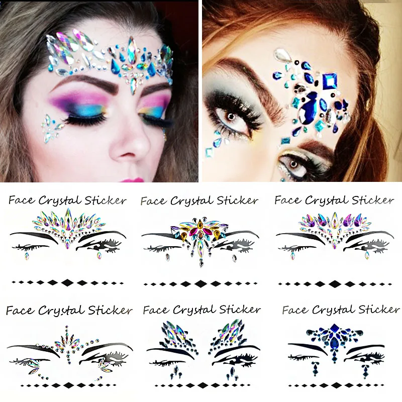 

Rhinestone Glitter Tattoo Face Jewels Gems Festival Party Makeup Body Jewels Flash Fake Temporary Tattoos Stickers MJZ2154