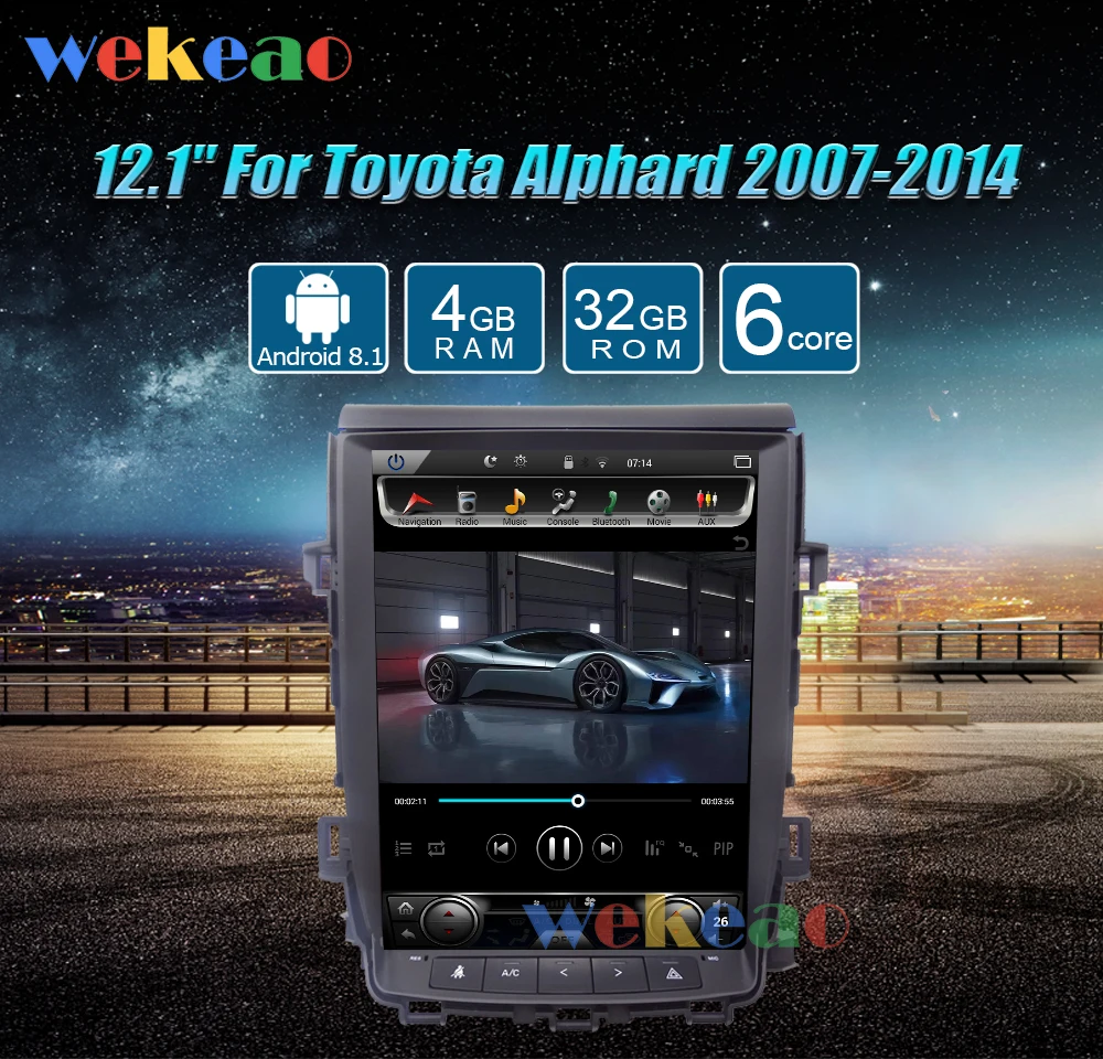 Wekeao вертикальный экран Tesla стиль 12,1 ''Android 8,1 автомобильный Dvd мультимедийный плеер для Toyota Alphard радио Automotivo 2007-2013
