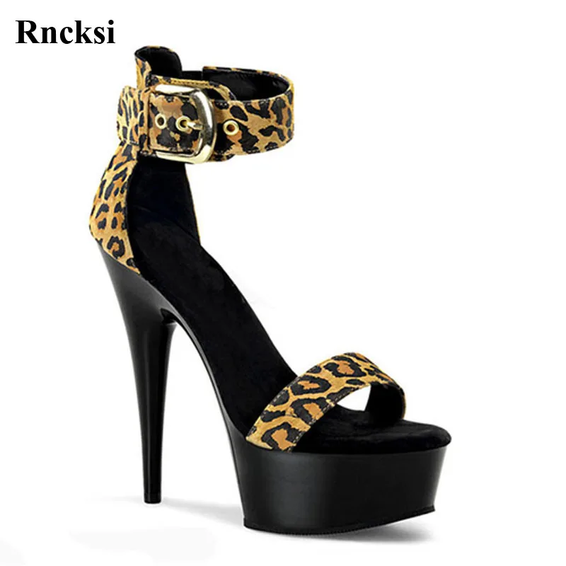 Rncksi Fashion Ankle Strap Sexy Leopard Ultra 15cm High Heel Shoes Sandals Pole Dance Wedding | Обувь