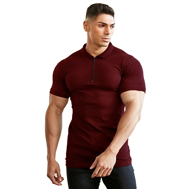 Gym Polo Shirt Men Fashion Turn Neck Short Sleeve Knitted Polos Sports