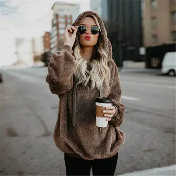 

Women Sherpa Fleece Sweater Oversize 5XL Hooded Tops 2020 New Batch Plus Size Teddy Fleece Sweaters
