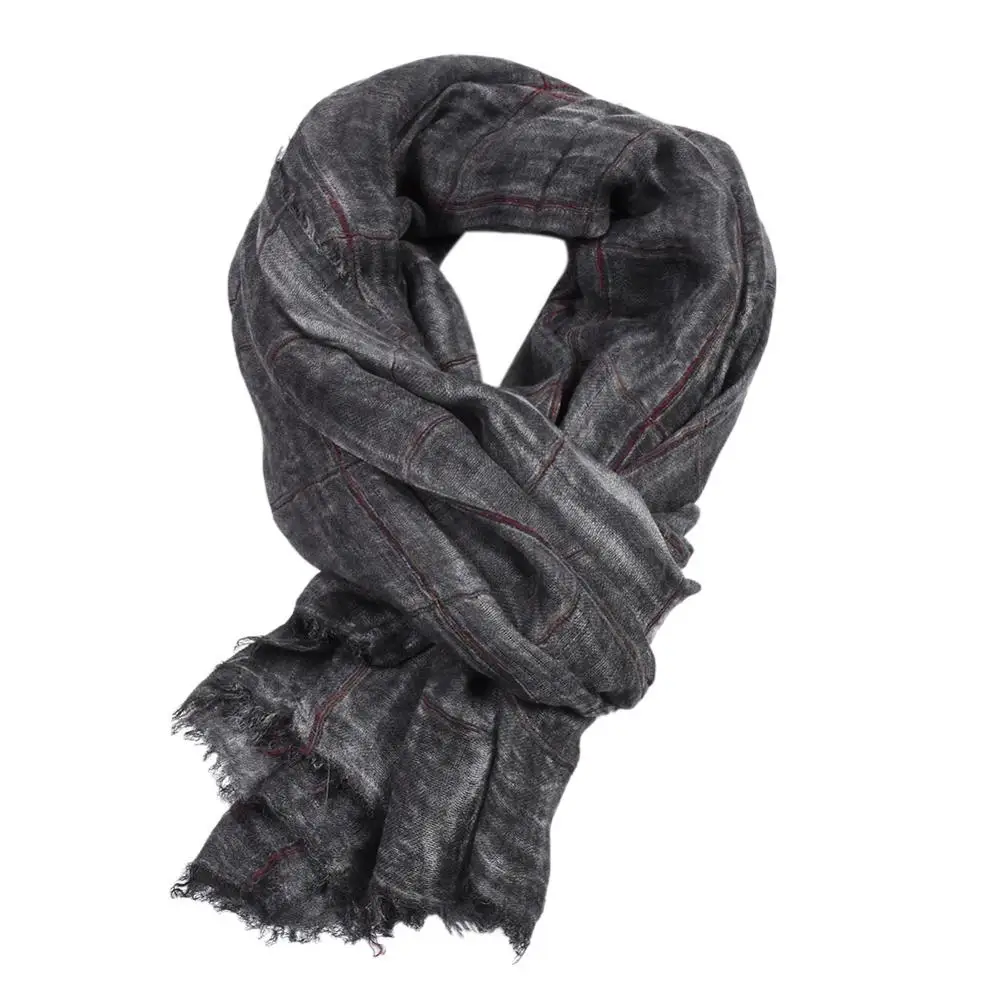 black grey Тартан Шарфы мужские зимние новые брендовые Модные клетчатые шарфы для мужчин дизайн Уютный теплый длинный шарф хлопок коричневый кисточкой - Цвет: black grey