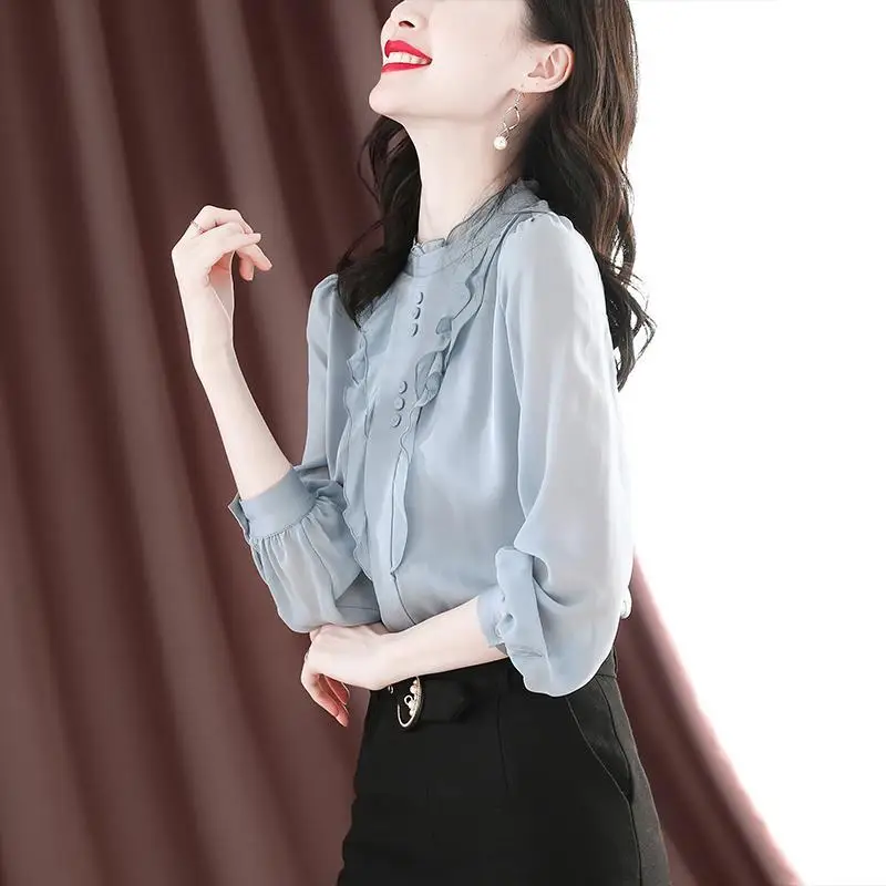 Standup Collar Shirt Women's Longsleeved Shirt 2021 New Temperament