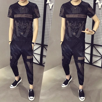 

Personality Printing 2 Piece Set Men Pantaloni Tuta Uomo Short Sleeve T Shirt High Quality Tracksuit Top And Pants Men
