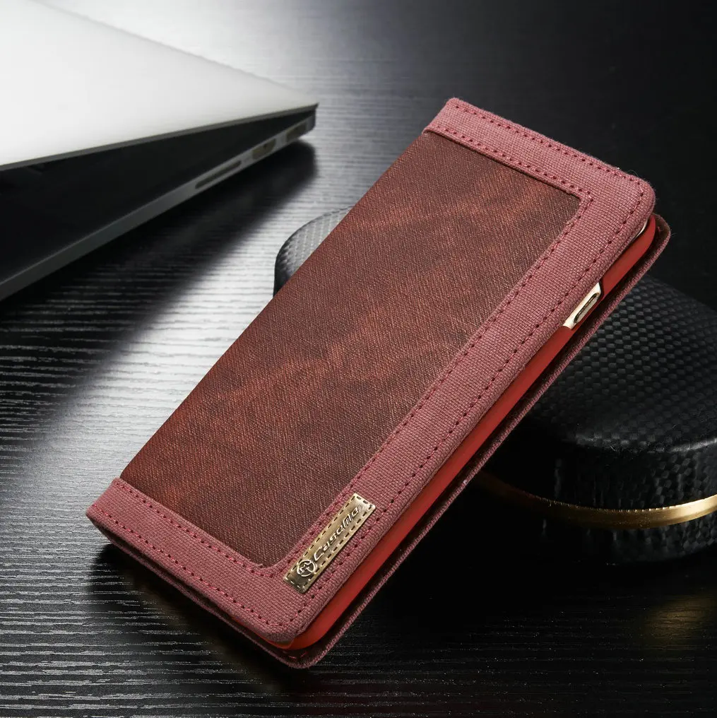 red Роскошный качественный кожаный чехол-кошелек для IPhone 6 Plus, чехол для телефона 6splus из джинсовой ткани, кожаный чехол-книжка для мобильного телефона - Цвет: red