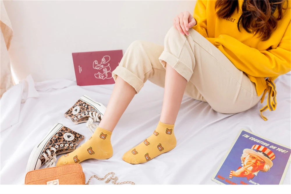 Neue Damenmode Sommer Niedliche Cartoon-Bären-Gesichter Liebliche Tiermotive Atmungsaktive Kurze Knöchelsocken für Mädchen Dropshipping – Detail 7