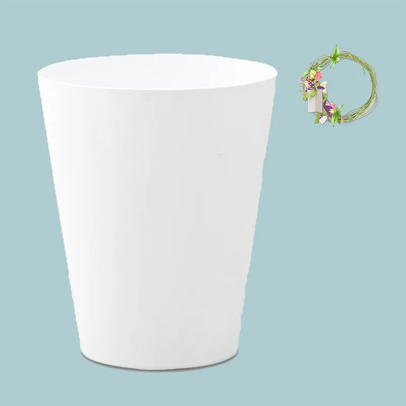 Simple without Cover Circle Garbage Can Household Kitchen Bathroom Living Room-Style Creative Plastic Large Size White Trash Can