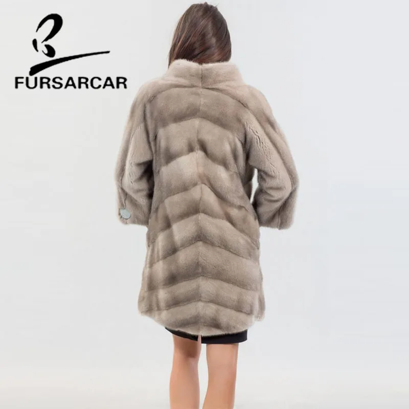 FURSARCAR Новая мода Настоящее меховое пальто женское Элегантное зимнее длинное стильное толстое Норковое меховое пальто Полный Пелт повседневные куртки из меха норки