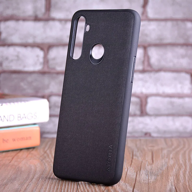 Чехол для OPPO Realme 5 5 pro, роскошный текстильный кожаный чехол, мягкий ТПУ Жесткий чехол для телефона OPPO Realme 5 5 pro, чехол funda - Цвет: black