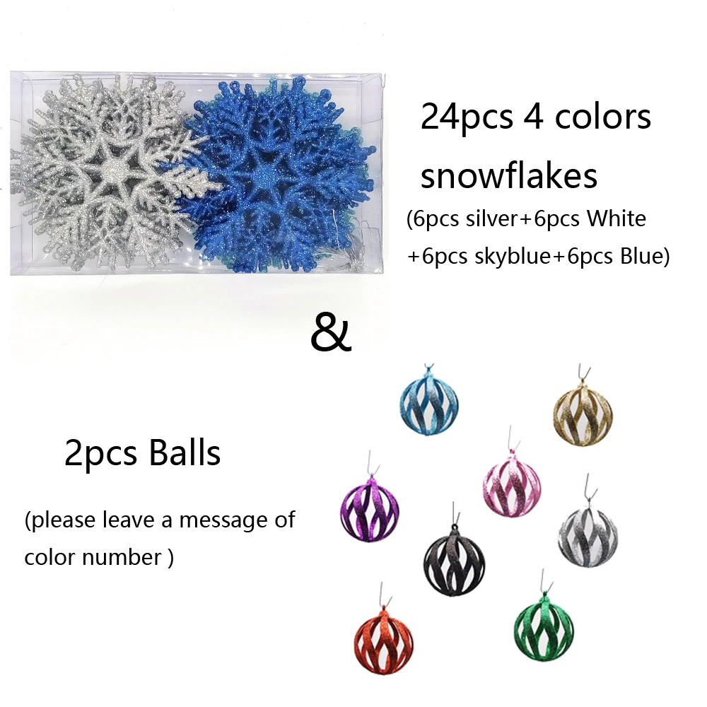 26Pcs/Set Sparkly Glitter Snowflake and Ball Christmas Ornaments Xmas Tree Hanger Garland Making Christmas Decorations