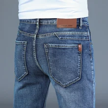 Pantalones vaqueros clásicos elásticos para hombre, Jeans de negocios a la moda, rectos, color azul, 28 40 talla grande, primavera y otoño, 2021