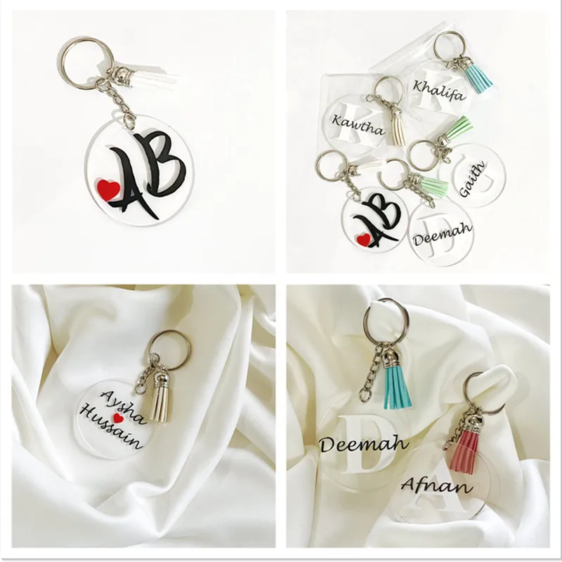 12Pcs Acrylic Keychain Blanks Key Rings Round Clear Discs Circle Tassel Accessories DIY Chain Craft Keychains Charms Ornaments