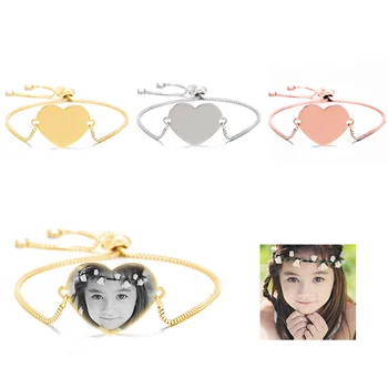 

Customized Bracelets Engraved Family Baby Pets Photo Name Date Bracelet Heart Shape Personalized Adjustable Bangles 3 color