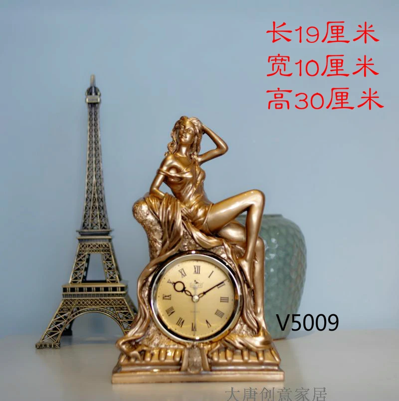 Clock sitting room European resin handicraft ornaments creative fashion decoration western female desk bedroom silent clock