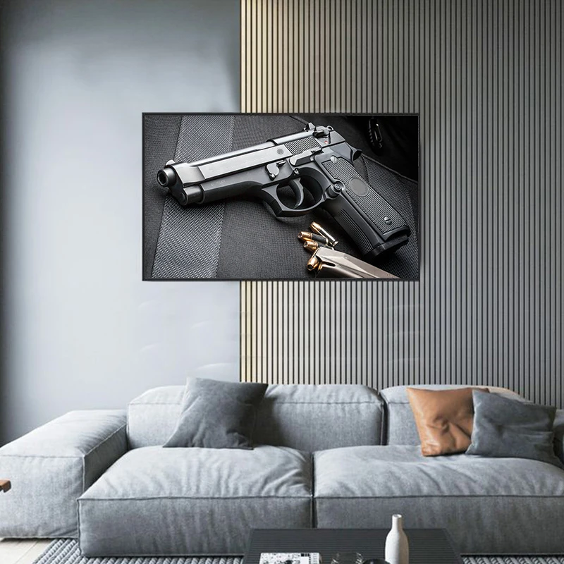 

Modern HD Printed Black Pistol Canvas Posters And Prints Nordic Style Wall Canvas Painting Wall Art Pictures For Living Room