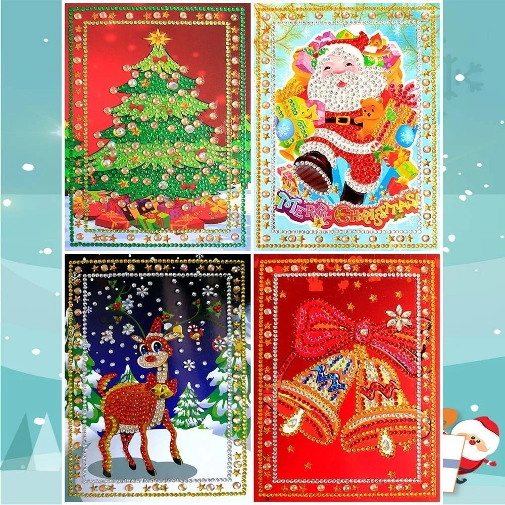 AZQSD алмазная живопись открытки Счастливого Рождества Алмазная мозаика мультяшная бумага поздравительные открытки Мини Санта Клаус подарок на день рождения