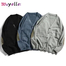 Мужской свитер, кардиганы, Осень-зима, теплые вязаные свитера с v-образным вырезом, мужские повседневные однобортные кардиганы, мужские японские свитера