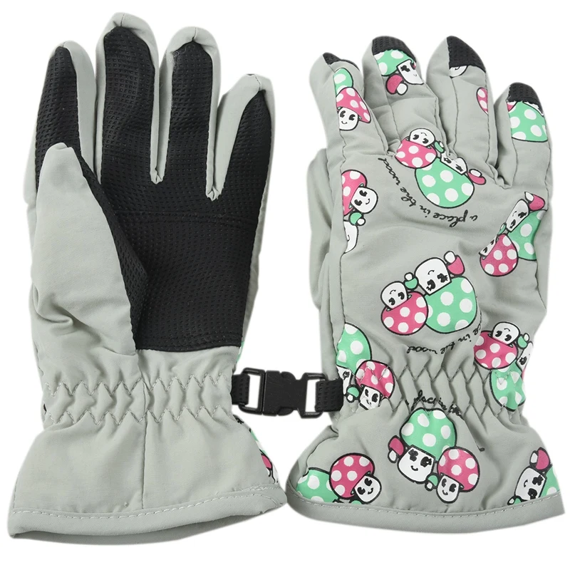 1Pair ski skate gloves cute mushroom children Non-slip waterproof full finger winter cycling wear for 2-4 year old kids 18x7.5CM
