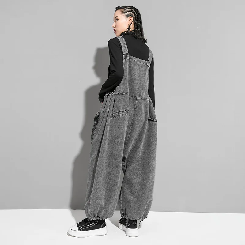 Tute Jeans a gamba larga donna Drop Croth salopette in Denim con tasca  grande nera pantaloni larghi larghi pagliaccetti larghi pantaloni larghi -  AliExpress