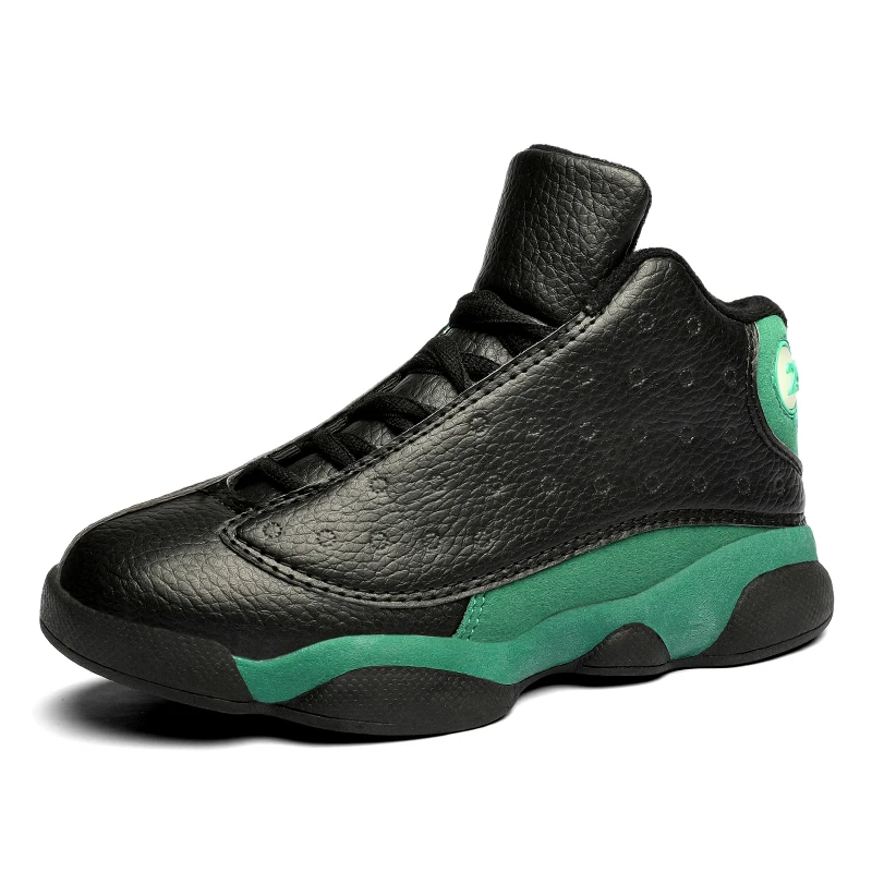 Баскетбольная обувь для мальчиков, детские кроссовки, детская обувь Jordan, Ретро 13, детская обувь, баскетбольные кроссовки для мальчиков 10~ 5 - Цвет: Black Green