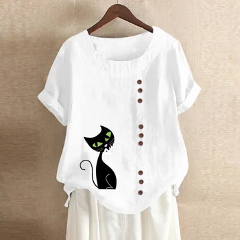 

Lady Shirt Top Loose Single-breasted Shirts Womens Casual Loose Button Linen Plus Size Print Boho Tanic Shirt Blouse Tops