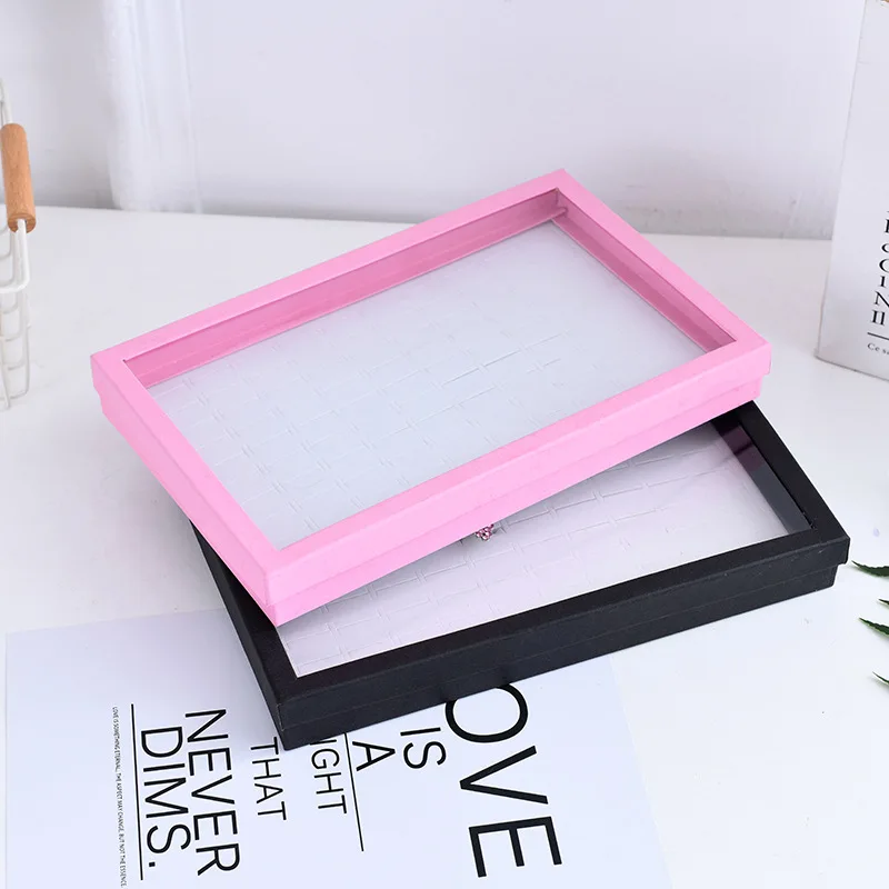 

Pink 100 Hole Ring Box Display Box Square Window Transparent Plastic Sheet Stamped with Bordered Design Ring Packing Box