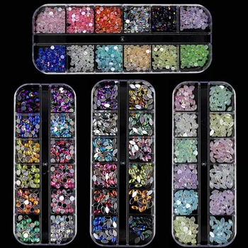 Najtaniej 12 Siatki/pudełko 3D Kryształ AB Kolorowe Kryształowe Cyrkonie Tipsy Akrylowe Kamienie Płaskie Plecy Błyszczące Porady Dekoracje Do Zdobienia Paznokci