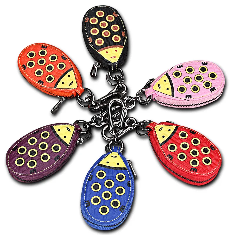 

Cowhide Key Ladybug Universal Style Men's Women's Universal Zipper Mini Key