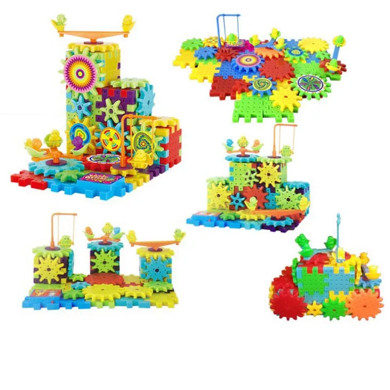 81pcs Electric Gears Building Blocks Kit Plastic 3D Puzzle Bricks s Educational Toys For Kids Children Gifts