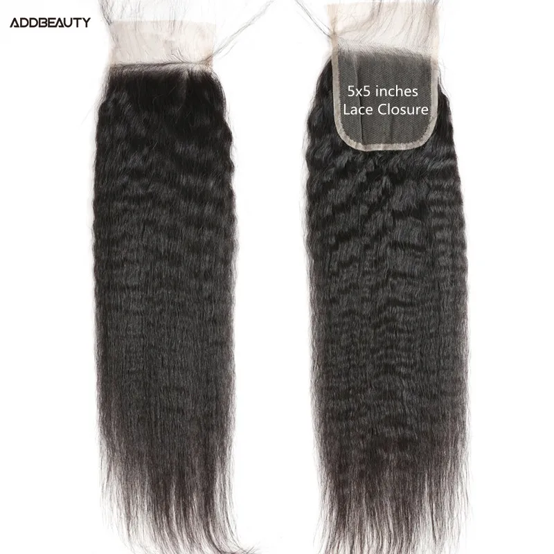Addbeauty Human Hair Closure Kinky Straight 5x5 Remy Lace For Black Women Brazilian 10-20 Inches | Шиньоны и парики