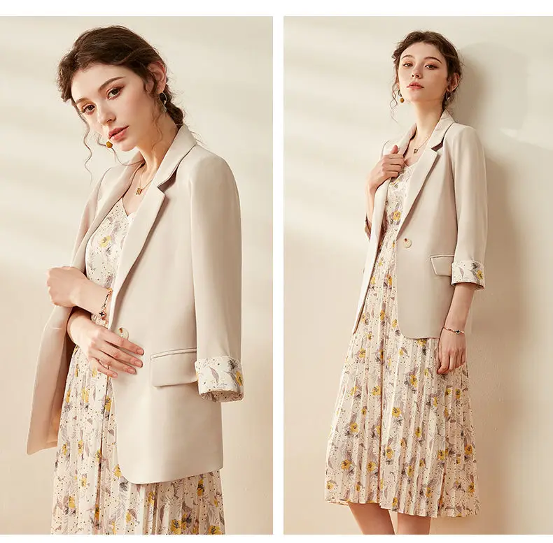 TIFENNY New Slim fit Suit Women‘s Lotus Leaf Style Long Sleeve Lace Patchwork Blazer Elegant Slim Suit Coat Jacket