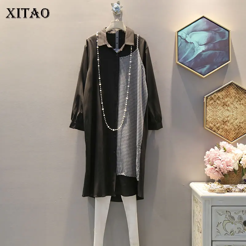 XITAO/Длинная женская рубашка из двух частей, модная новинка года, осенняя Элегантная блузка с отложным воротником, WLD2516