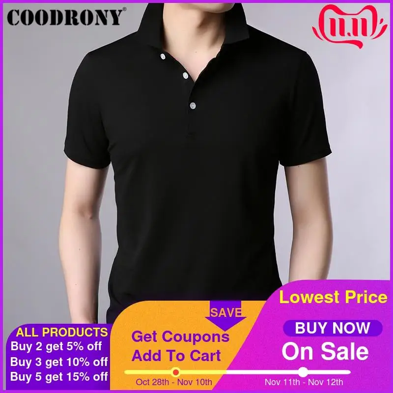 

COODRONY Turn-down Collar T Shirt Men Classic All-match Solid Color Short Sleeve T-Shirt Men Spring Summer Men's T-Shirts S95034